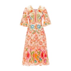 VIVIENNE TAM orange floral cotton lace laced up midi dress US2 S