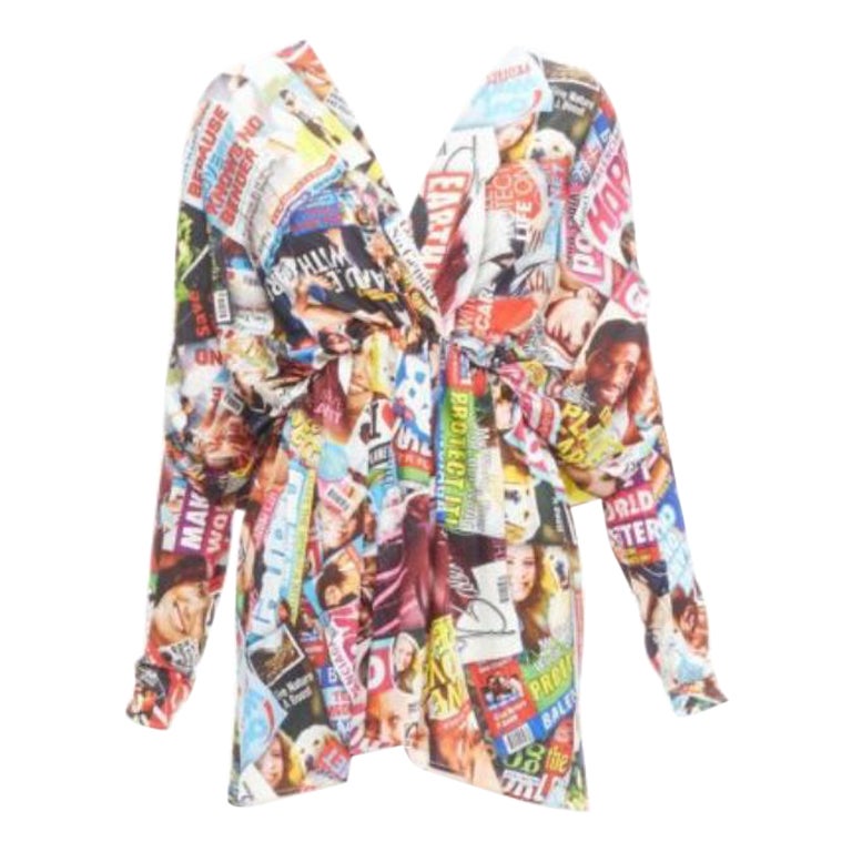 Balenciaga 2019 Cover Girl Magazine Tabloid Mini abito con scollo a V e arricciature FR34 XS in vendita