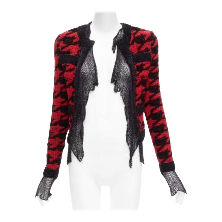 BALMAIN 2022 rojo negro pata de gallo destruido punto de malla chaqueta FR34 XS en venta