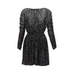 SAINT LAURENT 2020 lentejuelas plateadas negras degradadas mini vestido bateau recortado XS