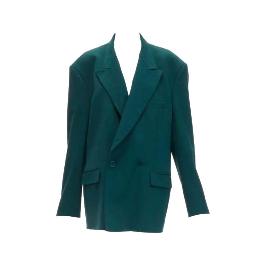VETEMENTS 2019 forest green logo patch back oversized double-breasted blazer XS For Sale