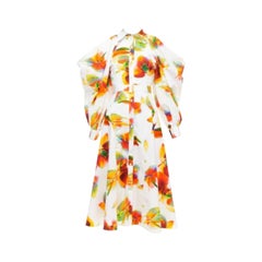 ALEXANDER MCQUEEN 2023 Solarised Orchid floral slash shoulder dress IT38 XS