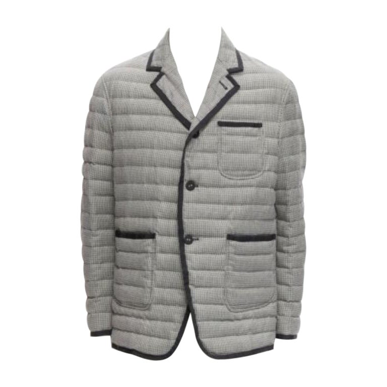 THOM BROWNE black white houndstooth ribbon trim stripe lined padded blazer Sz3 L
