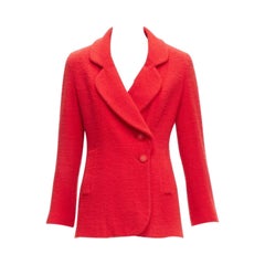 CHANEL 94A Vintage Runway red wool tweed gold CC button jacket FR36 S