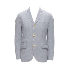 JUNYA WATANABE UOMO 2013 giacca blazer in cotone seersucker a righe bianche e blu S.S. White