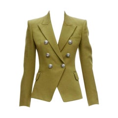 BALMAIN green silver lion button double breasted military blazer jacket FR38 M