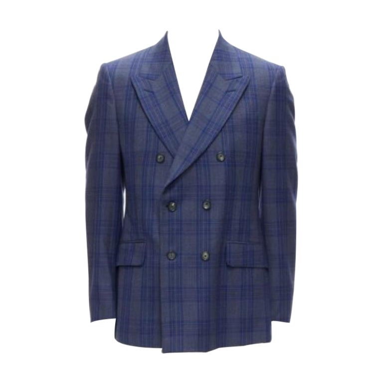 ALEXANDER MCQUEEN 2014 blazer cruzado de lana a cuadros azul marino IT48 M