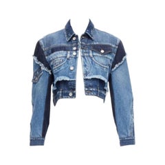 DOLCE GABBANA Denim blue deconstructed patchwork cropped jacket IT38 XS Cardi B