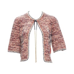 CHANEL 2011 rojo boule punto CC logo cadena oro chaqueta cropped FR36 S