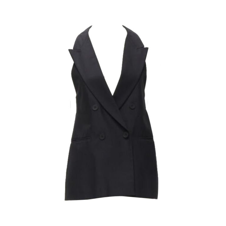 STELLA MCCARTNEY 100% silk black double breasted halter neck tux top IT36 XXS