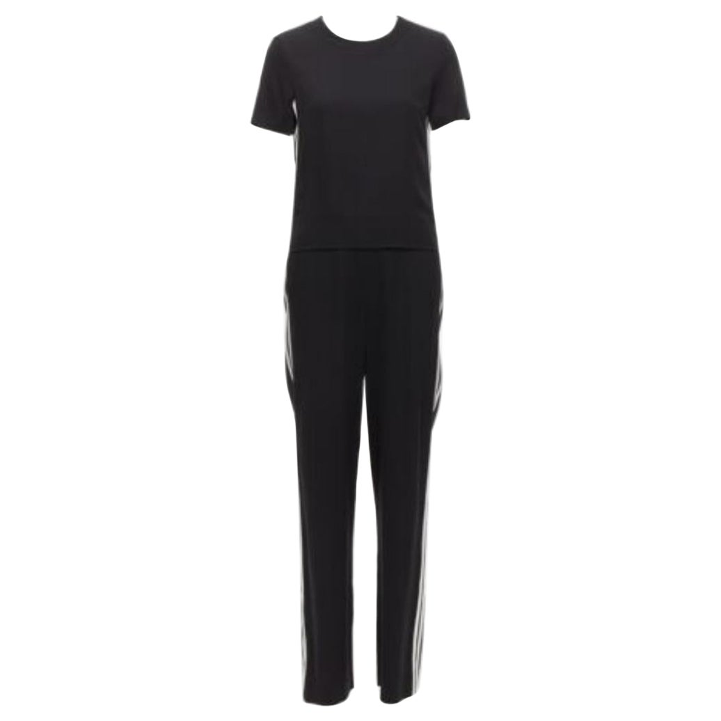 NEIL BARRETT black layered top white side stripes short crew jumpsuit FR38 M For Sale