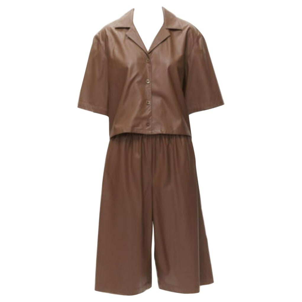 TIBI brown faux leather boxy fit shirt culotte wide shorts S For Sale
