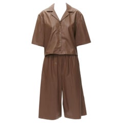 TIBI brown faux leather boxy fit shirt culotte wide shorts S