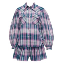 ISABEL MARANT ETOILE Bethany top a quadri in cotone viola FR34 XS pantaloncini FR36 S set
