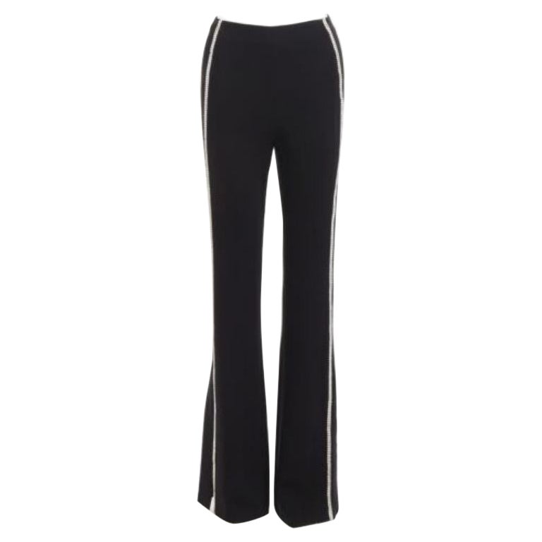 CINQ A SEPT clear strass crystal trim black high waisted flare slit pants US0 XS For Sale