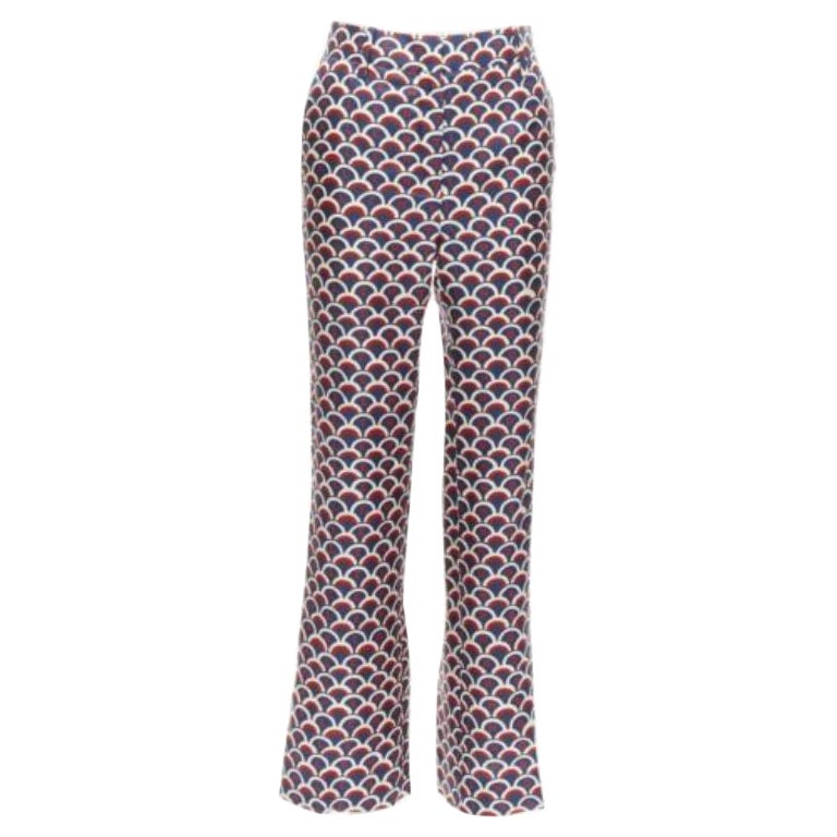 VALENTINO 100% silk  scallop print logo print navy red flared pants IT36 XXS For Sale