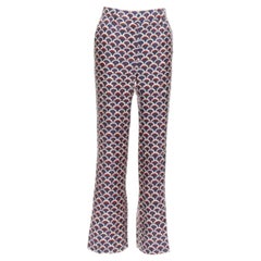 Valentino 100% seta  pantaloni svasati con stampa a smerlo e logo rosso navy IT36 XXS