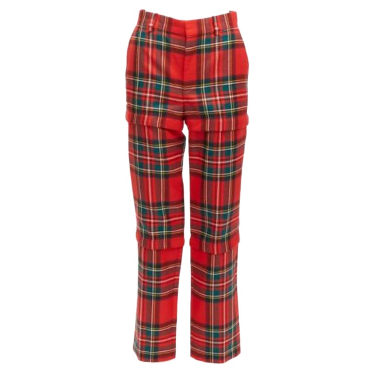 BALENCIAGA 2017 Runway red green punk plaid detachable zipper pants FR34 XS For Sale
