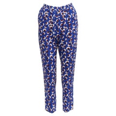 Stella McCartney 2014 pantaloni blu floreali 100% seta con elastico in vita IT36 XXS