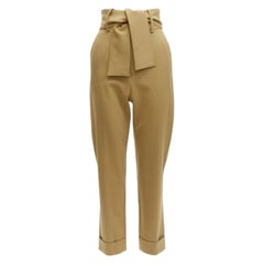 SARA BATTAGLIA khaki wool high waisted tie belt cuffed tapered pants  IT36 XXS
