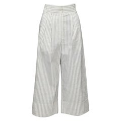 Tibi, pantaloni a gamba larga a pieghe in lino bianco e nero US0 XS