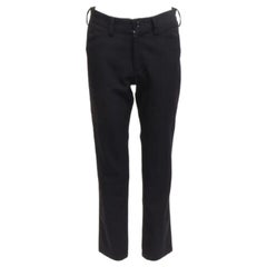 Y'S YOHJI YAMAMOTO Hose aus schwarzer Wolle mit schwarzer Einlageplatte und weißem Steppstich JP2 M