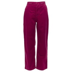 MARNI Burgunderfarbene Hose mit weitem Bein aus Baumwoll-Leinen-Topstitch und Gürtel an der Taille IT38 XS