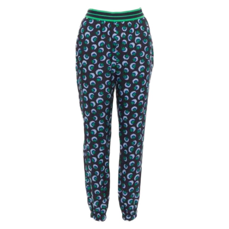 Stella McCartney 2014 bleu vert 100% soie graphique floral web pantalon IT36 XXS