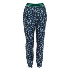 Stella McCartney 2014 pantaloni blu verde 100% seta con grafica floreale IT36 XXS