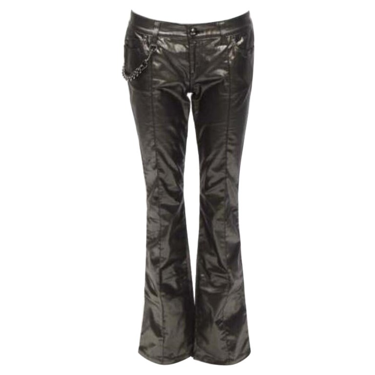 GUCCI Vintage gold gunmetal sheen hip chain flare leg pants IT42 M For Sale
