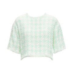 Balmain - verde pastello, bianco, lurex, tweed, top a mezza larghezza FR34 XS