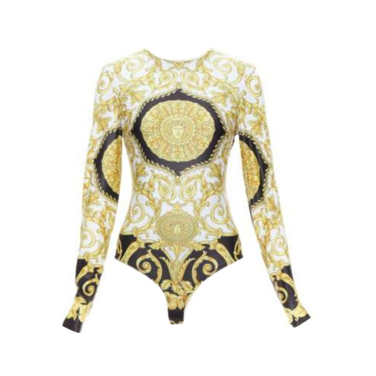 VERSACE 2018 Tribute gold Medusa Barocco Langarm-Bodysuit Oberteil IT38 XS