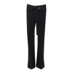 OLD CELINE Phoebe Philo Schwarze breite Hose mit Gürtel aus 100% Schurwolle FR38 M