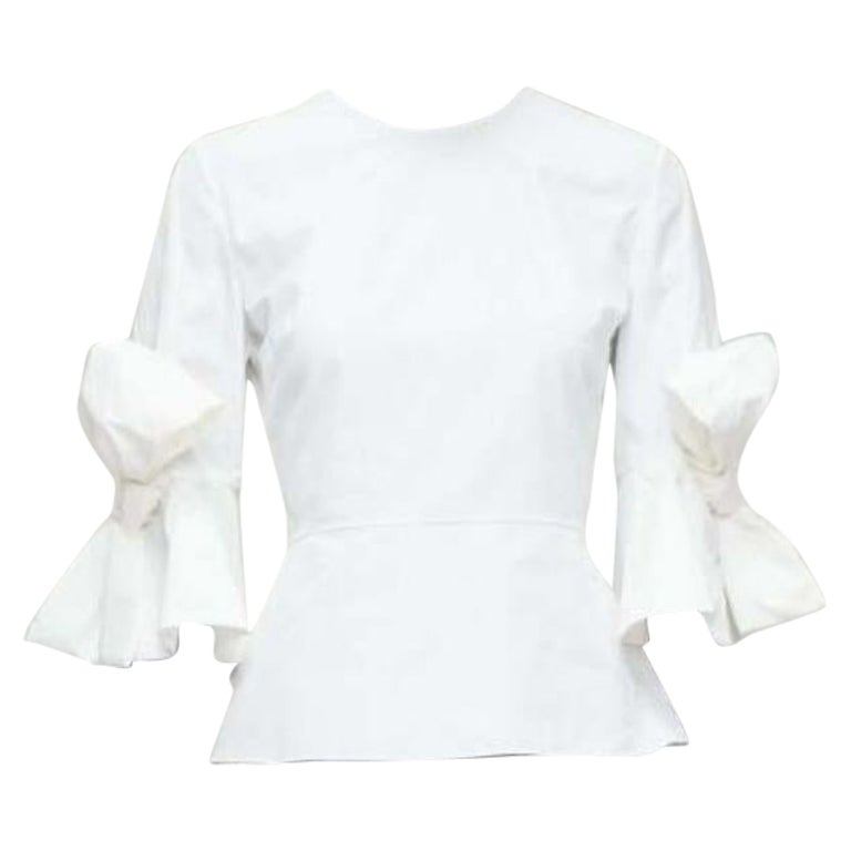 ROKSANDA Kemi white cotton poplin bow cuff flared sleeve peplum top UK6 XS