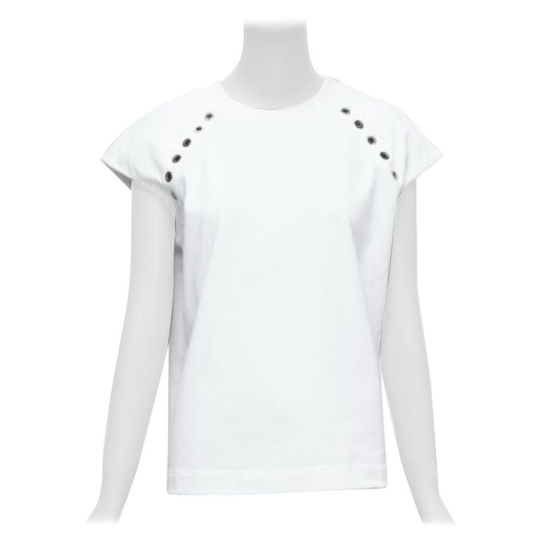 ALEXANDER MCQUEEN detalle ojal de algodón blanco  top de manga larga con tachuelas  IT38 XS