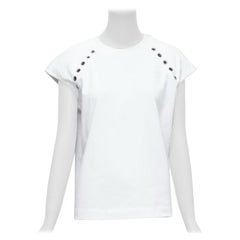 ALEXANDER MCQUEEN weißer Baumwollstoff mit Ösendetail  Top mit Nietenärmeln  IT38 XS