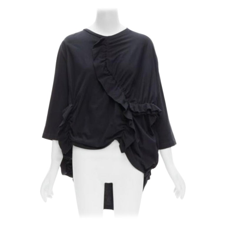 MARNI black 100% cotton gathered ruffles 3/4 sleeves boxy top IT36 XS For Sale
