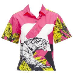 CHRISTIAN DIOR D-Jungle Pop Tiger pink print poplin short sleeve shirt FR34 XS