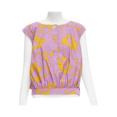 MARNI 100% cotton purple mustard abstract floral overstitched boxy vest IT38 XS