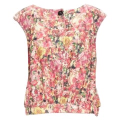 MARNI pink green floral print black button boxy vest top IT38 XS