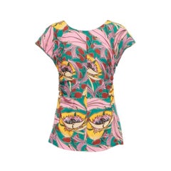 MARNI rosa verde estampado floral fruncido lateral top de manga larga IT38 XS