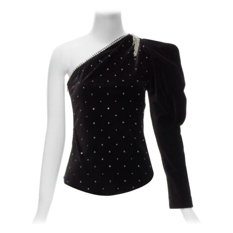 ISABEL MARANT silver crystal embellished studded beads black velvet top FR36 S For Sale