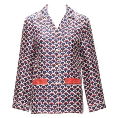 VALENTINO  100% silk Scale navy red logo print pajama shirt IT36 XXS