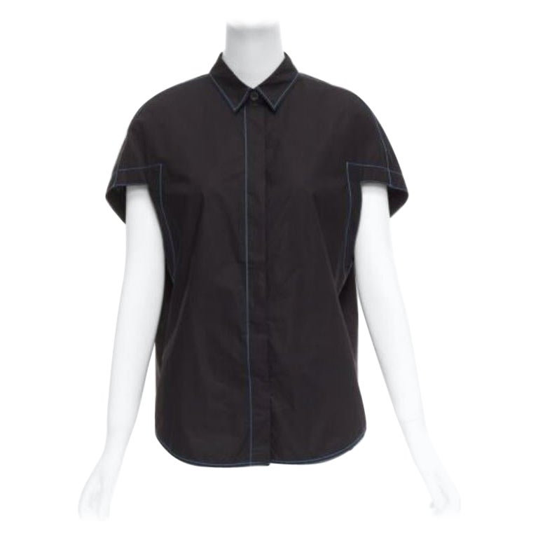 MARNI black blue topstitched round shoulder 3D cut boxy shirt IT40 S For Sale