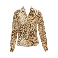 FRAME 100% Seide Camel Multi braun Leopard Print Langarmhemd XS