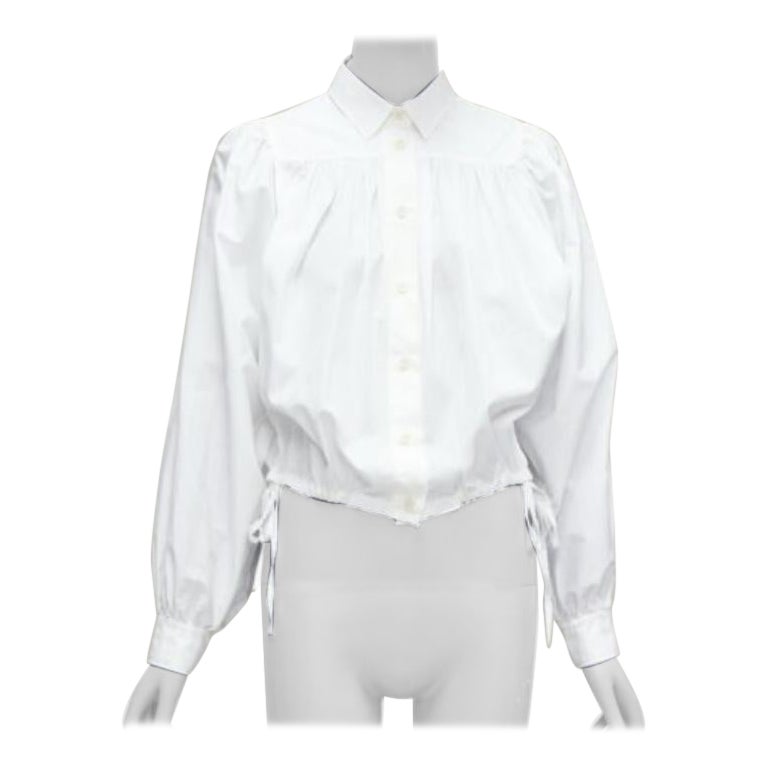 MARNI white cotton drawstring hem puff sleeve cropped blouse IT36 XXS For Sale