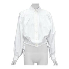 MARNI camicetta cropped in cotone bianco con orlo a coulisse e maniche a sbuffo IT36 XXS