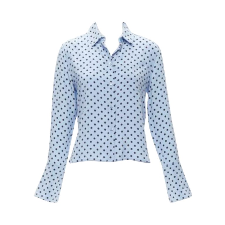 EQUIPO 100% seda azul negro lunares manga larga camisa corta XS en venta