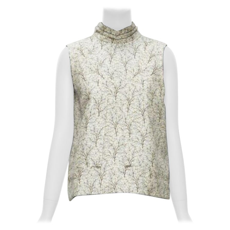 MARNI cream tree print cotton silk lined hi collar angular armhole vest IT40 S