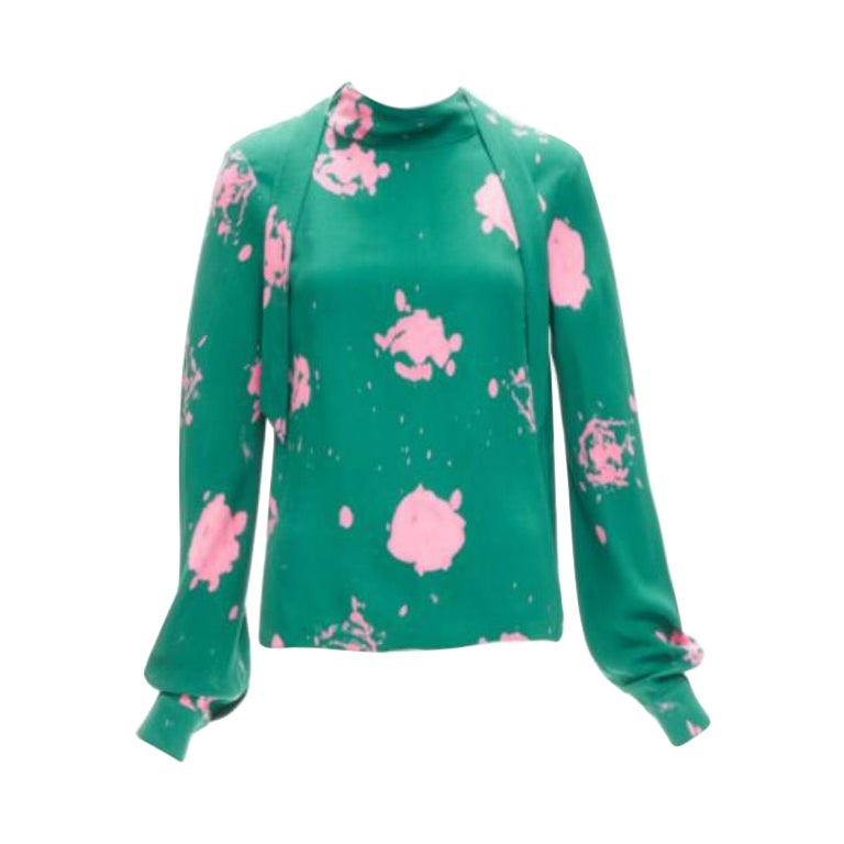 MARNI green pink splatter tie dye print tie neck long sleeve blouse IT38 XS For Sale